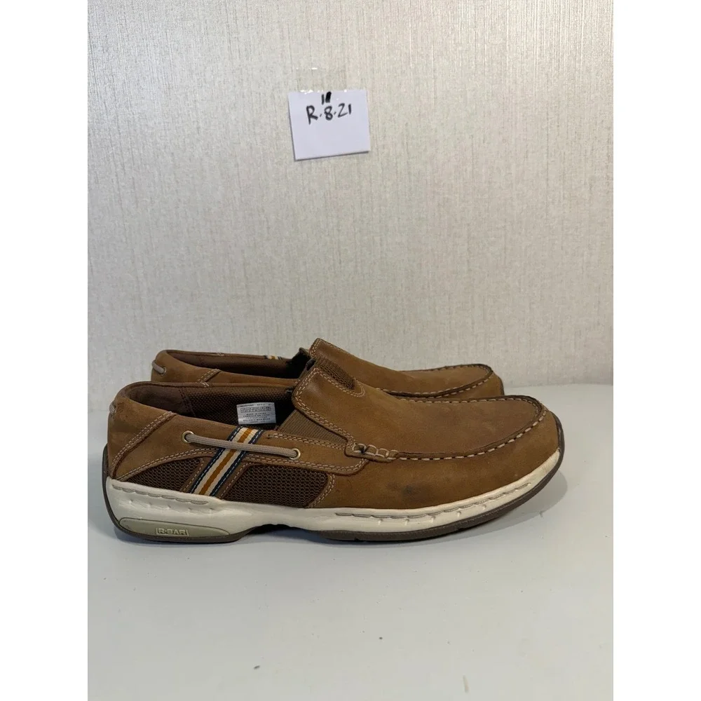 Dunham Mens MCN412BR Brown Leather Slip On Boat Shoes Loafers R-BAR Size 11.5 D
